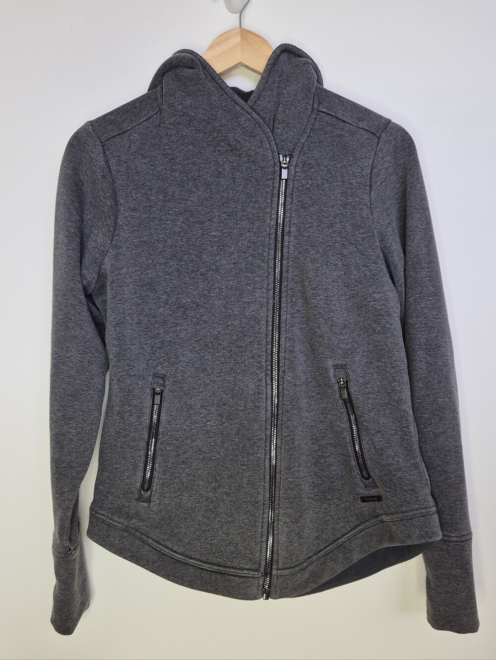 Athleta Easy Cozy Karma Asymmetrical Zip Jacket Charcoal Heather Gray M